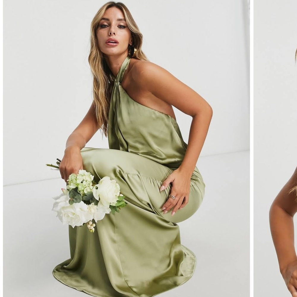 ASOS Sage Green Satin Halter Neckline Gown